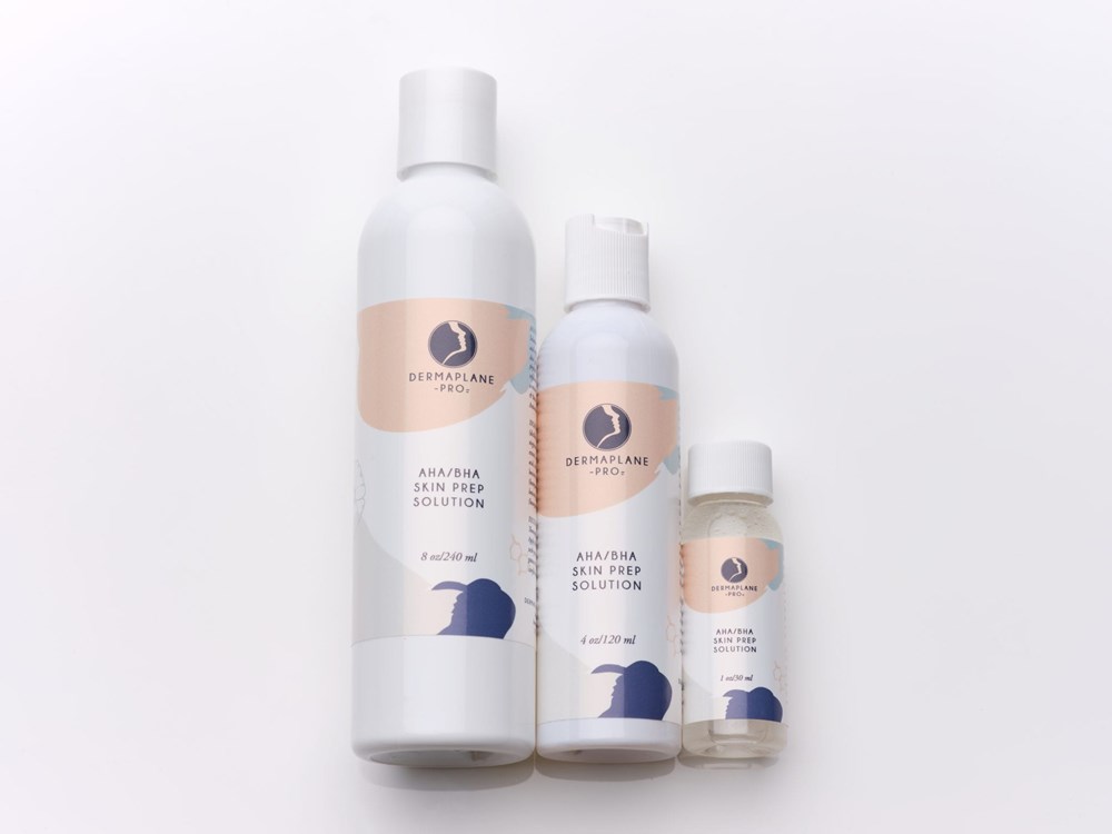 DermaplanePro's AHA/BHA Skin Prep Solution helps clean and prepare skin for dermaplaning or microdermabrasion. Three skin prep bottle sizes to choose from.